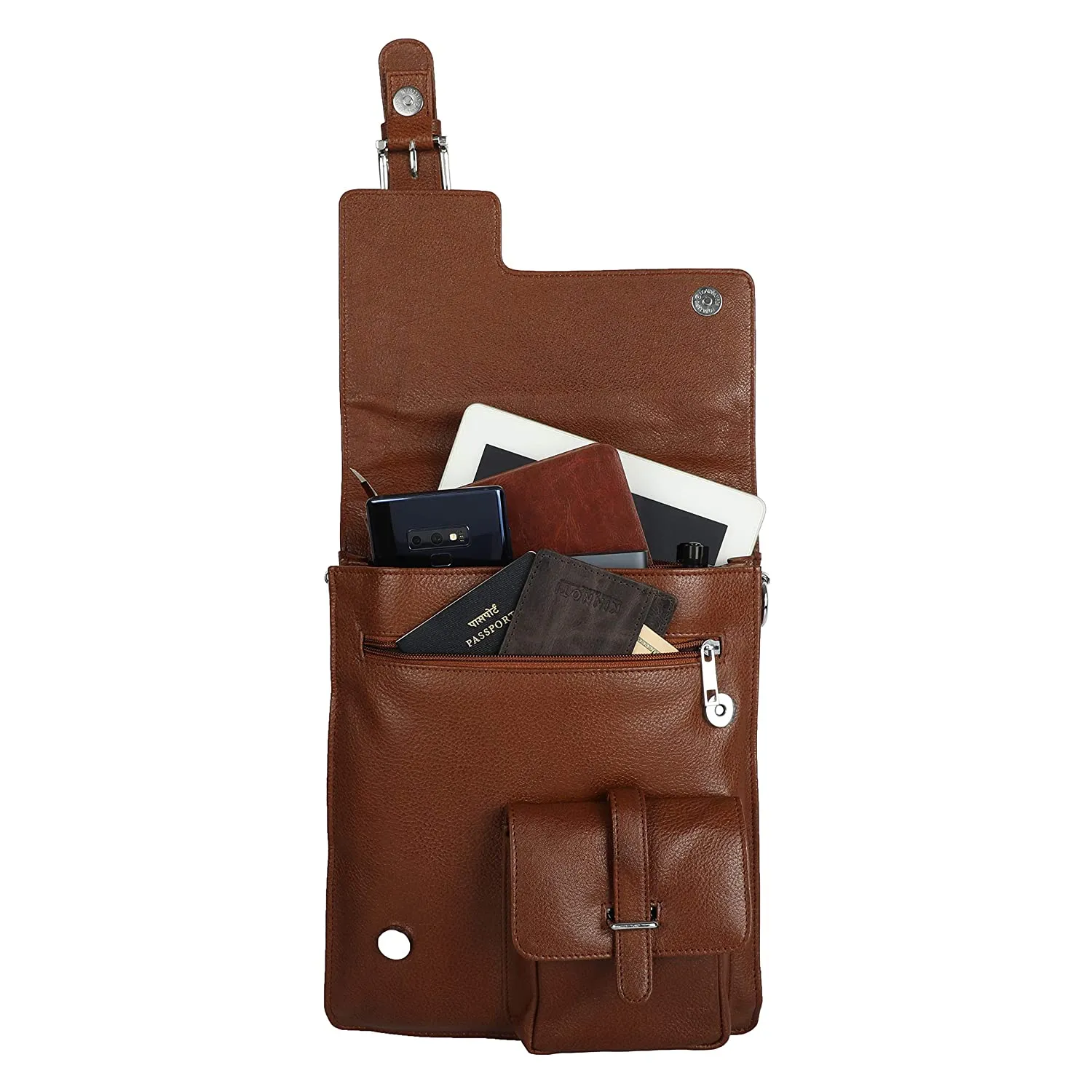 100% Genuine Leather Messenger Bag For Men ( Tan )