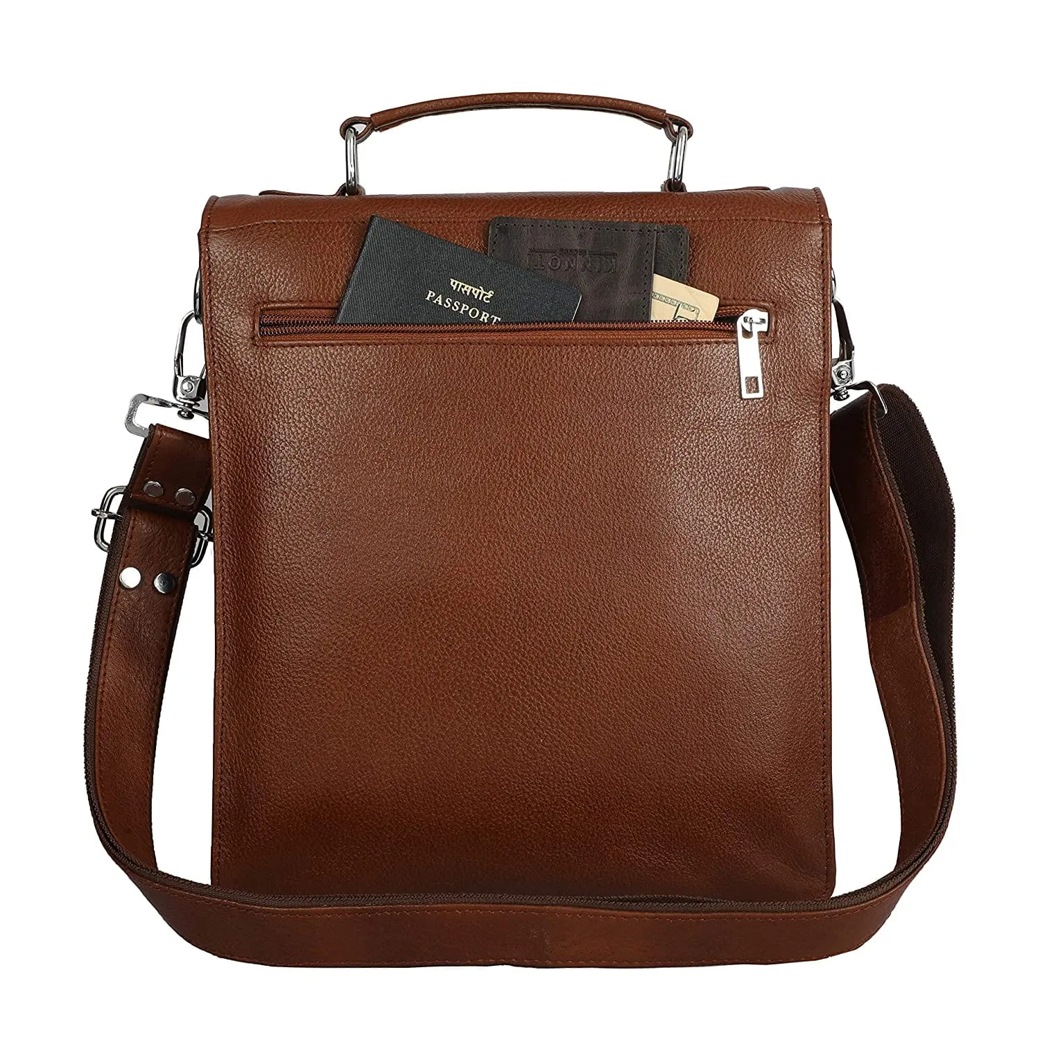 100% Genuine Leather Messenger Bag For Men ( Tan )