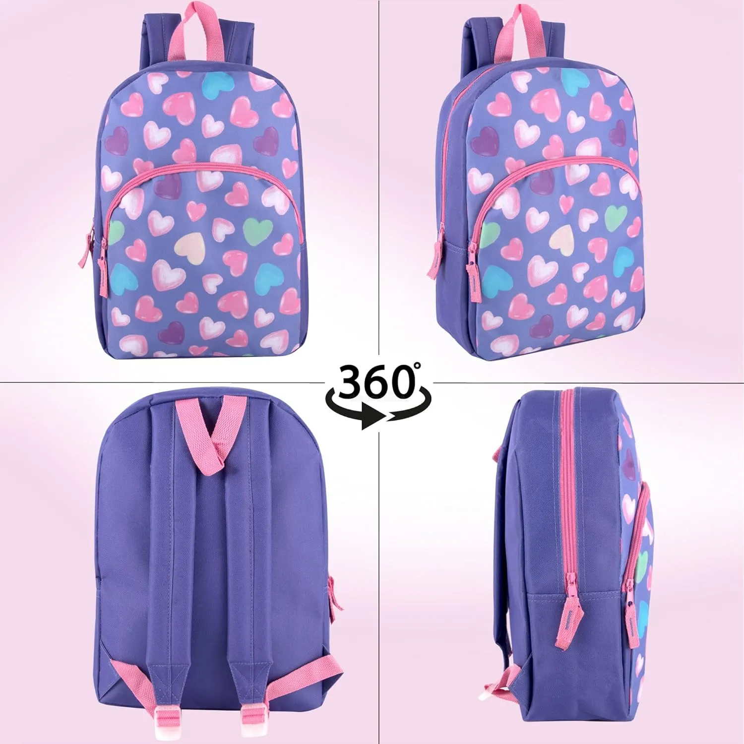 15 Inch Kids Backpacks for Boys & Girls | Preschool, Kindergarten, Elementary School Backpacks with Adjustable, Padded Straps (Happy Hearts)