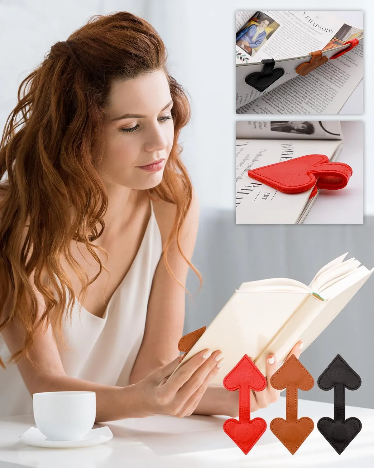 1Pcs Heart-Shaped Magnetic Leather Bookmark - Romantic Heart Bookmark, Faux Leather Book Mark with Double-Sided Magnets, Love Gifts for Women, Students, Reading Lovers Mothers Day Gift(Black)
