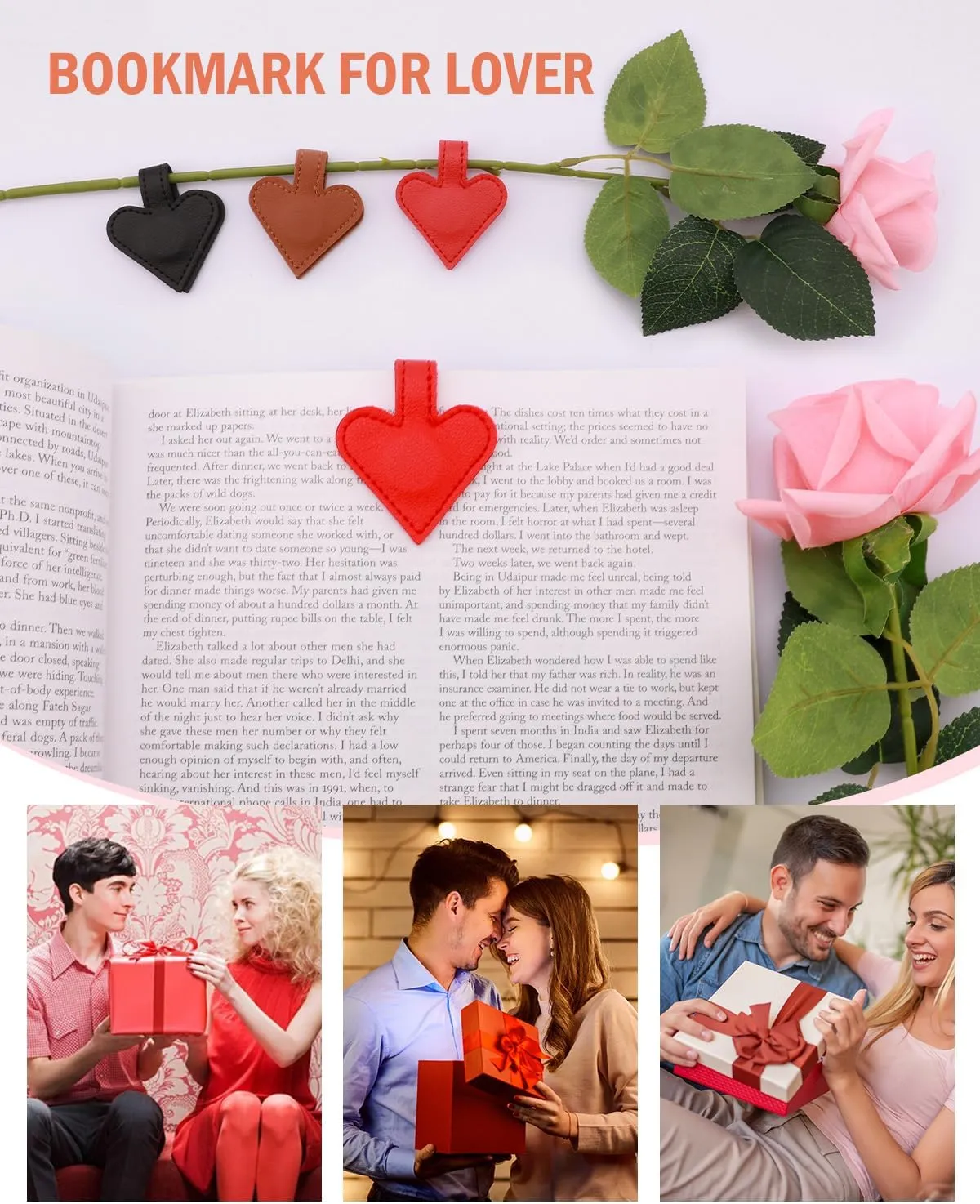 1Pcs Heart-Shaped Magnetic Leather Bookmark - Romantic Heart Bookmark, Faux Leather Book Mark with Double-Sided Magnets, Love Gifts for Women, Students, Reading Lovers Mothers Day Gift(Black)
