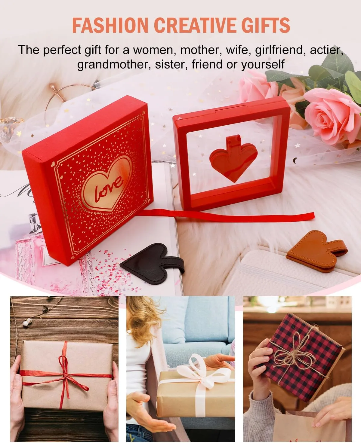 1Pcs Heart-Shaped Magnetic Leather Bookmark - Romantic Heart Bookmark, Faux Leather Book Mark with Double-Sided Magnets, Love Gifts for Women, Students, Reading Lovers Mothers Day Gift(Black)
