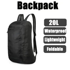 20L Black Waterproof Lightweight Backpack | Portable Foldable | Travel Outdoor