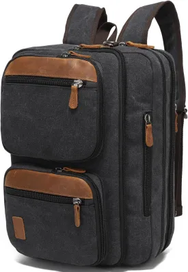 3 In 1 Messenger Bag for Men: 18.5'' Canvas Mens Laptop Computer Bag Backpack with Multiple Pockets & Laptop Sleeve & USB Port for Men Work, Carry On Crossbody Bag for Notebook, (Black)