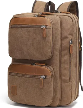 3 In 1 Messenger Bag for Men: 18.5'' Canvas Mens Laptop Computer Bag Backpack with Multiple Pockets & Laptop Sleeve & USB Port for Men Work, Carry On Crossbody Bag for Notebook, (Khaki)