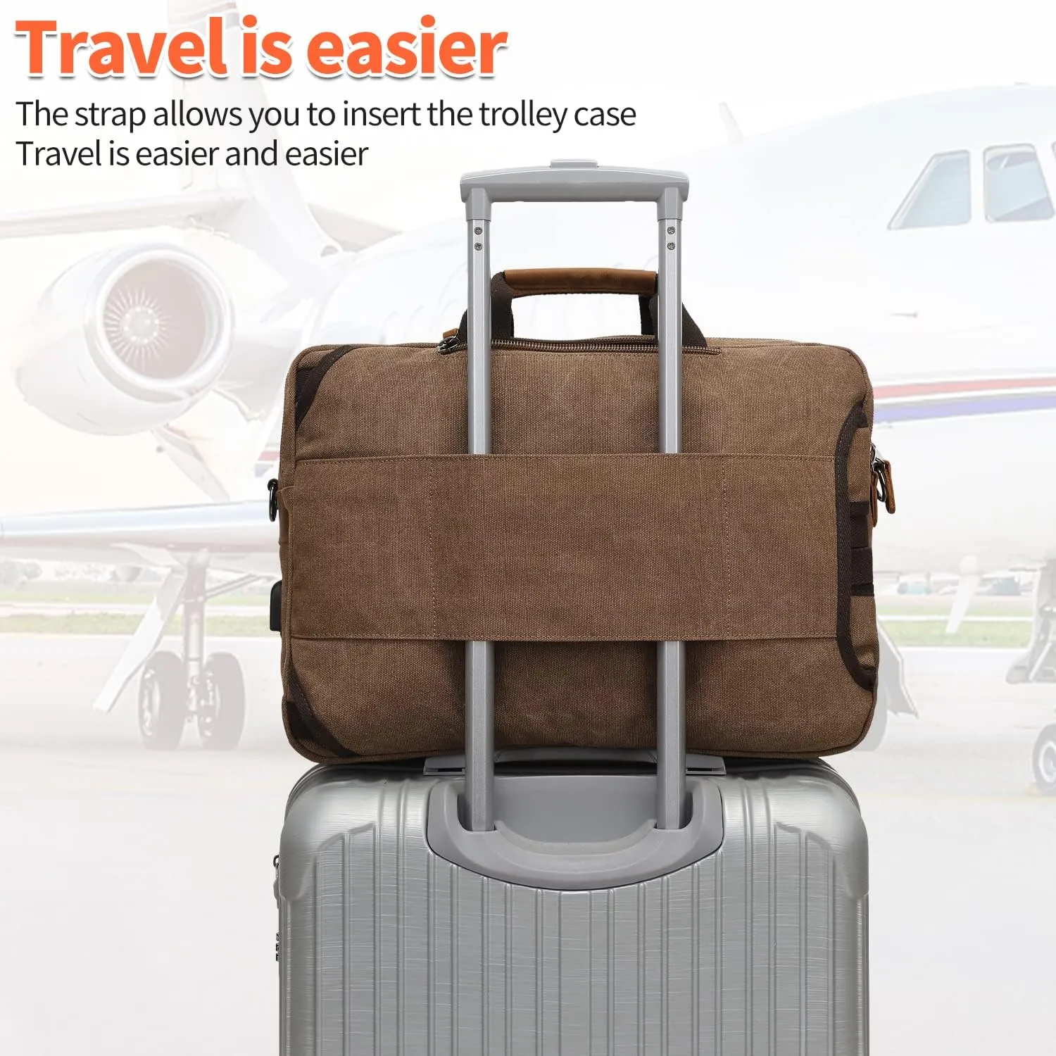 3 In 1 Messenger Bag for Men: 18.5'' Canvas Mens Laptop Computer Bag Backpack with Multiple Pockets & Laptop Sleeve & USB Port for Men Work, Carry On Crossbody Bag for Notebook, (Khaki)