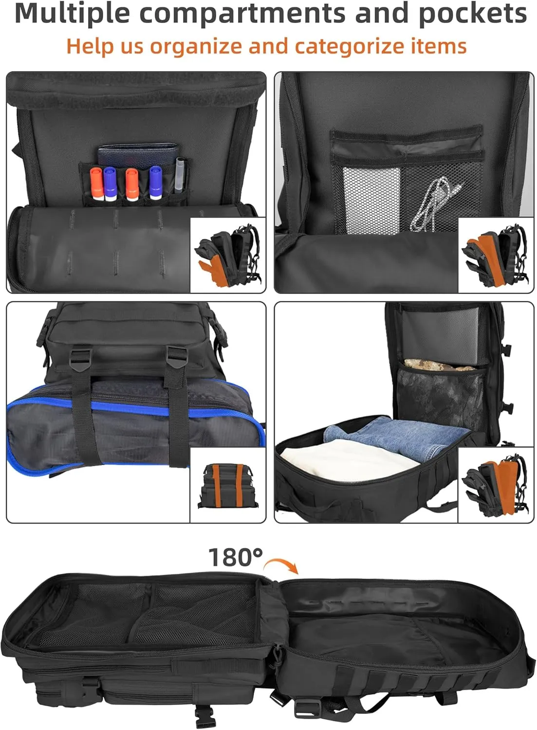 45L Army Tactical Backpack For Men,Large Military Assault Pack 3 Day Bug Out Bag For Women, Molle Daypack Camping Outdoor Mountaineering Backpacks Black Rucksack Survival