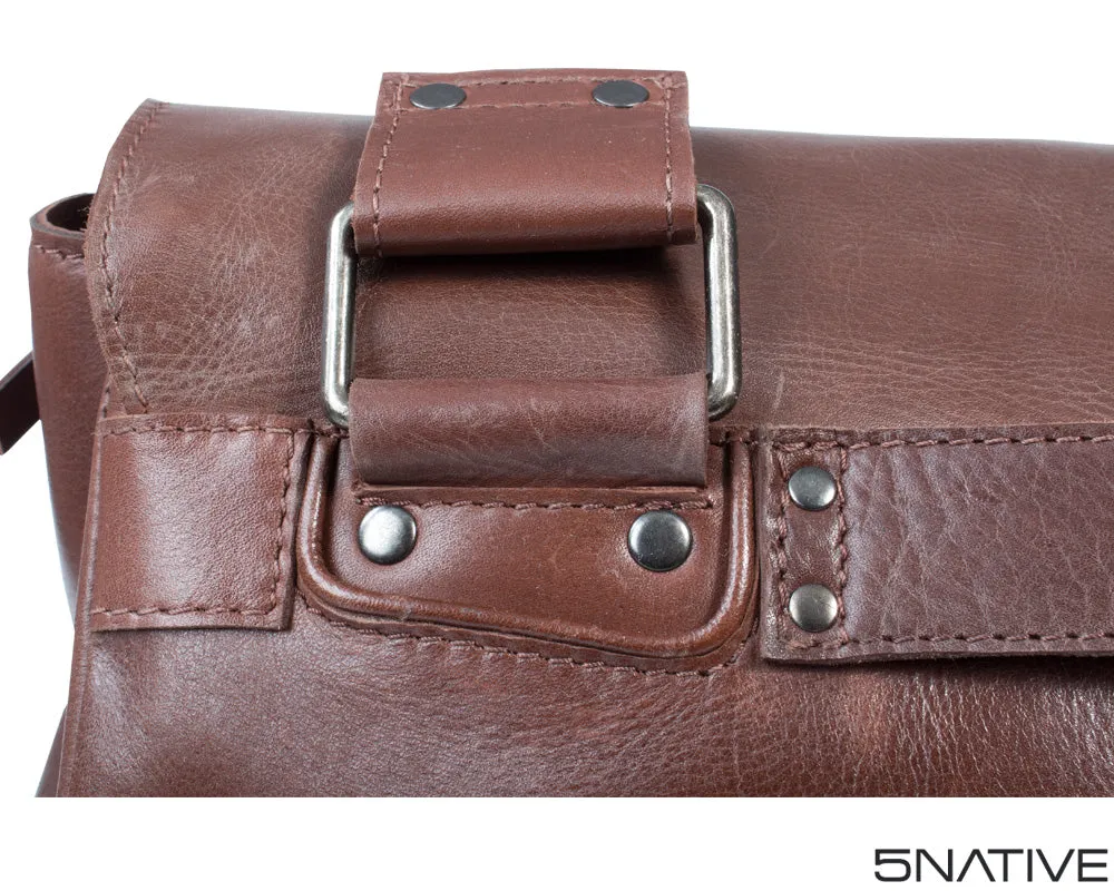 5NATIVE BROWN AND OLIVE EAST WEST LEATHER MESSENGER BAG