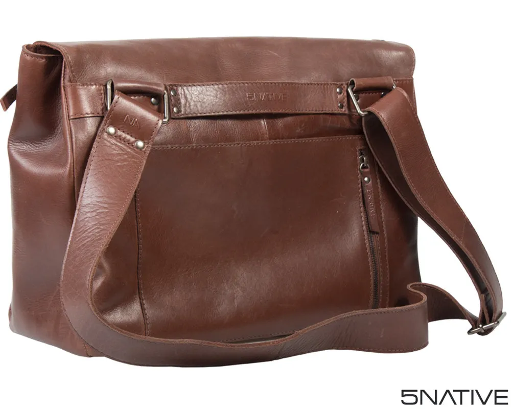 5NATIVE BROWN AND OLIVE EAST WEST LEATHER MESSENGER BAG