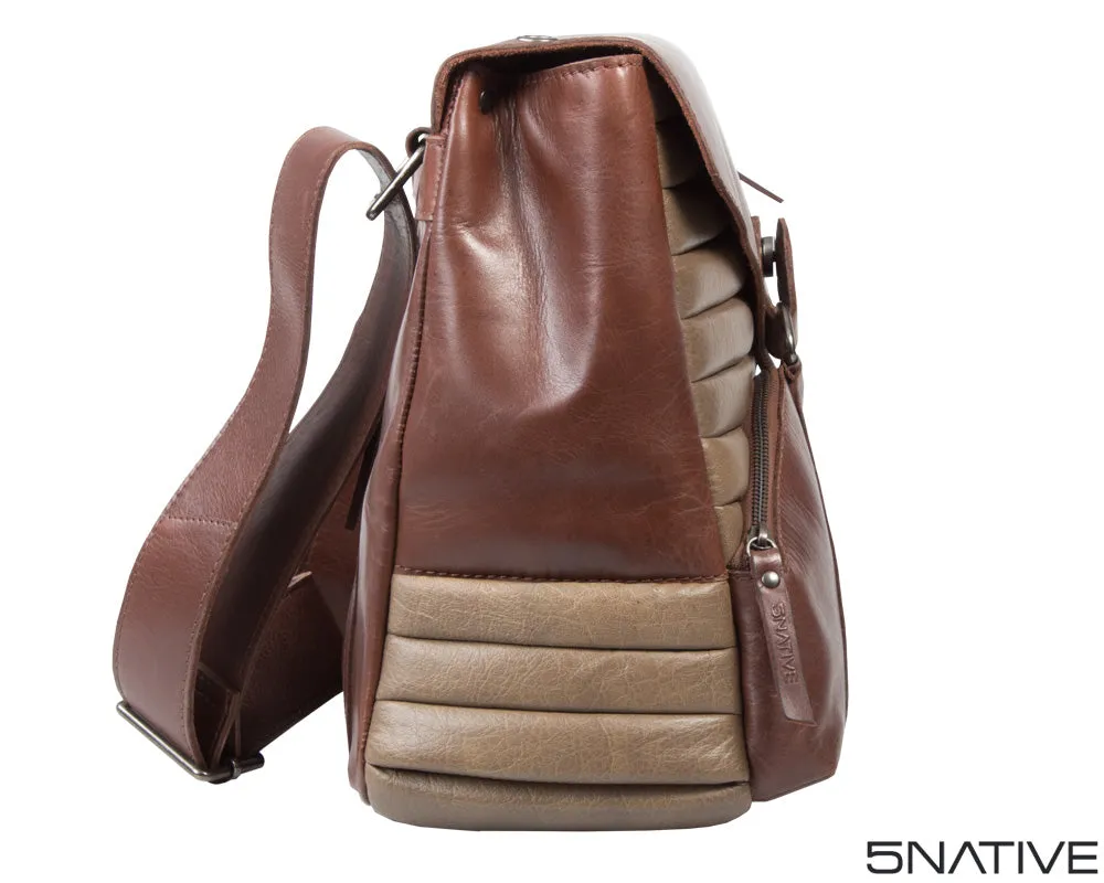 5NATIVE BROWN AND OLIVE EAST WEST LEATHER MESSENGER BAG