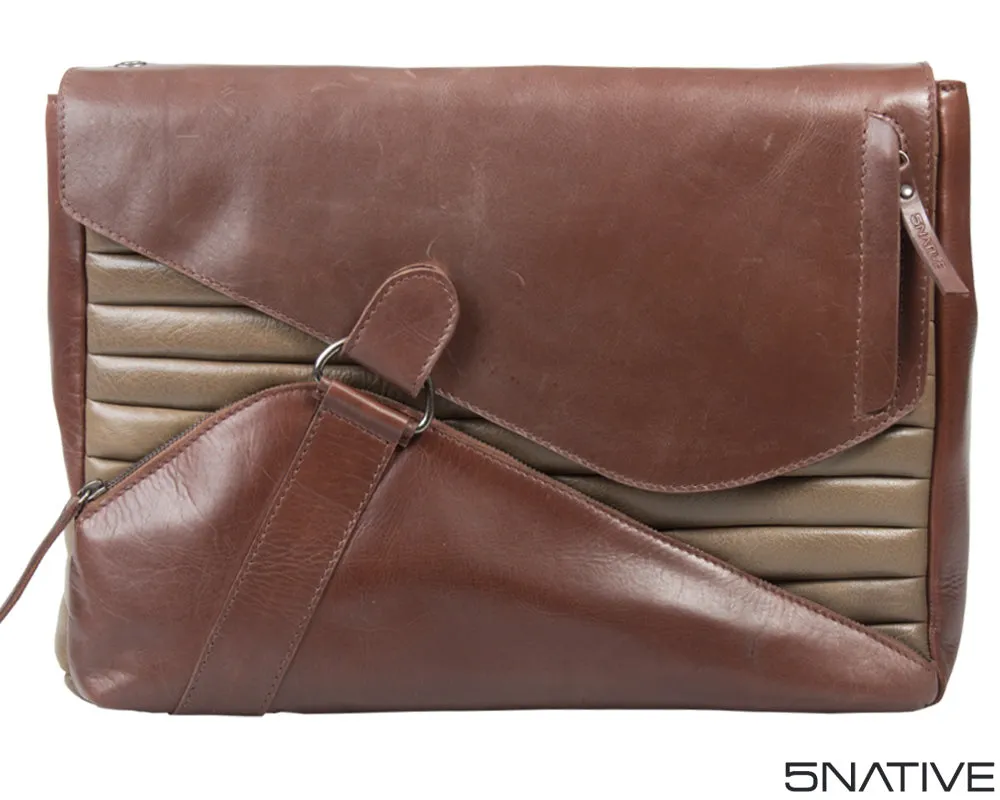 5NATIVE BROWN AND OLIVE EAST WEST LEATHER MESSENGER BAG