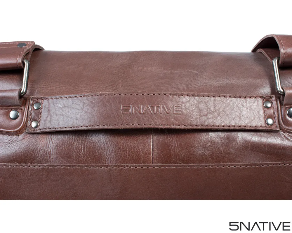 5NATIVE BROWN AND OLIVE EAST WEST LEATHER MESSENGER BAG