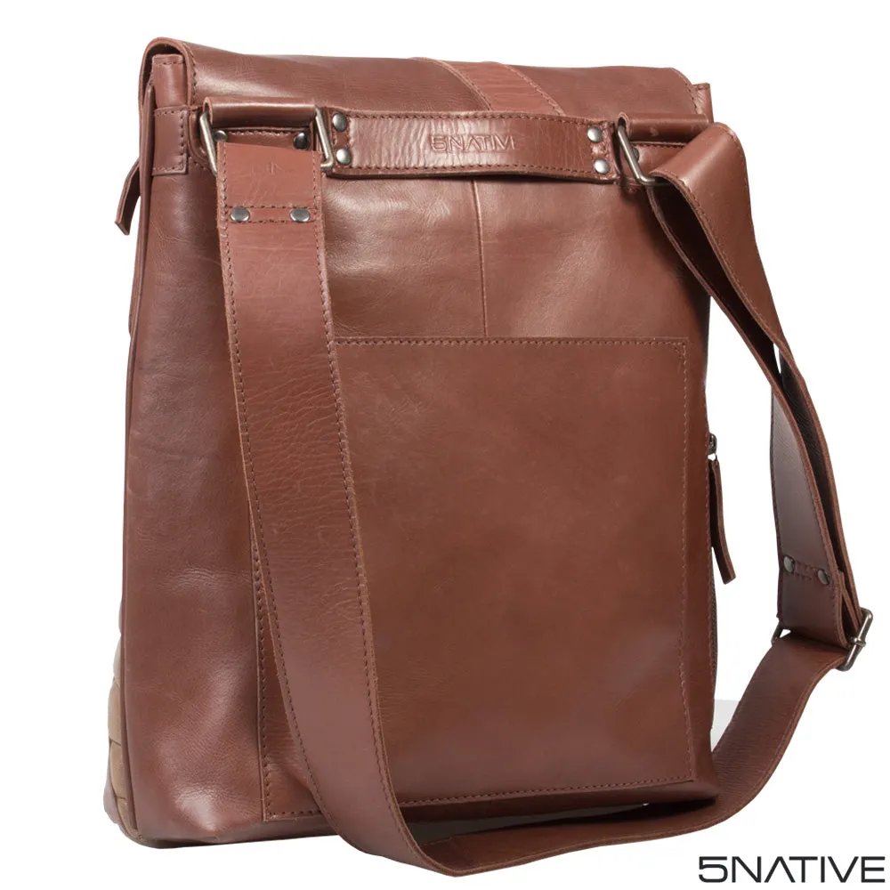 5NATIVE BROWN AND OLIVE NORTH SOUTH LEATHER MESSENGER BAG