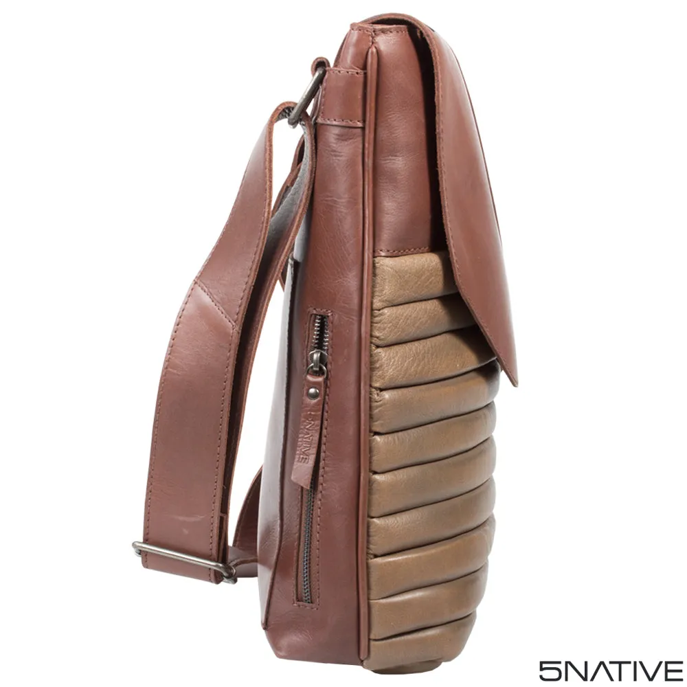 5NATIVE BROWN AND OLIVE NORTH SOUTH LEATHER MESSENGER BAG