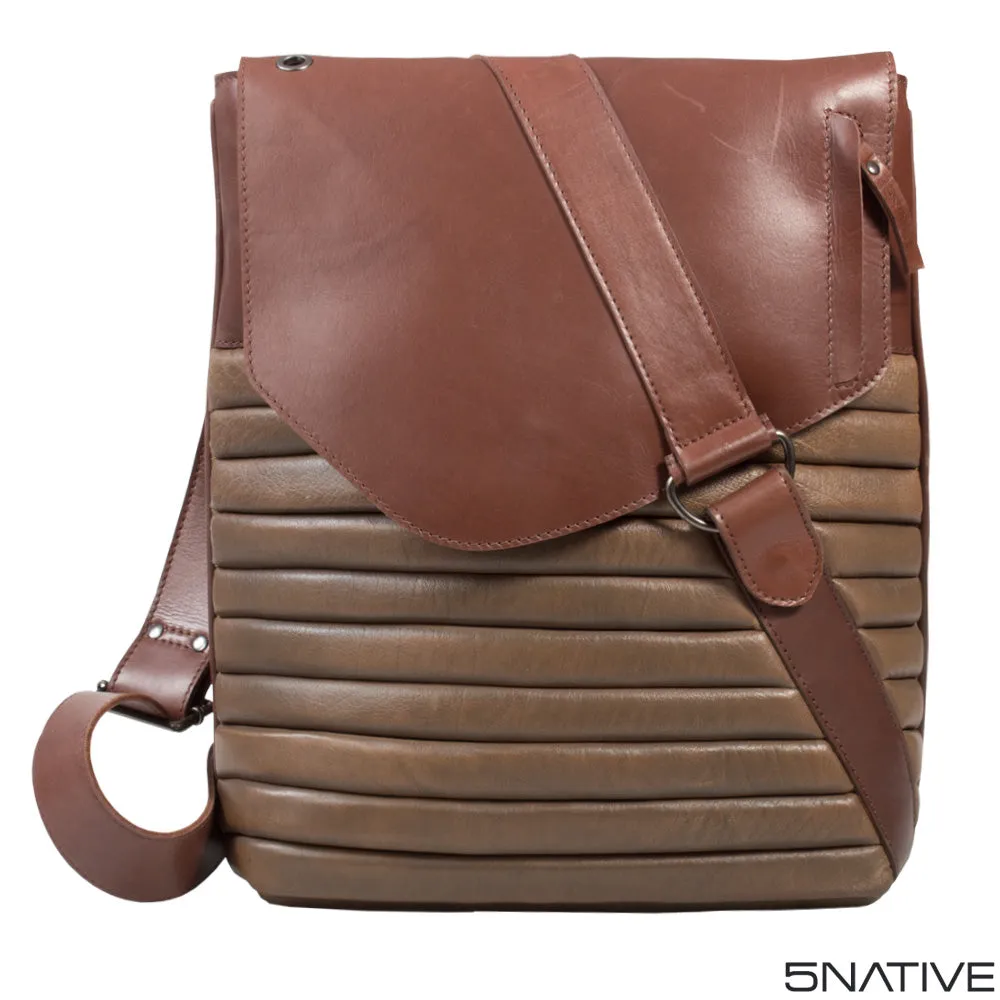 5NATIVE BROWN AND OLIVE NORTH SOUTH LEATHER MESSENGER BAG
