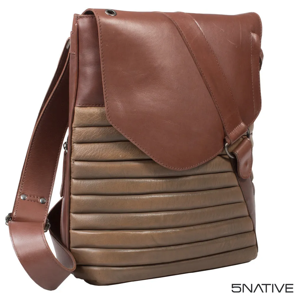 5NATIVE BROWN AND OLIVE NORTH SOUTH LEATHER MESSENGER BAG