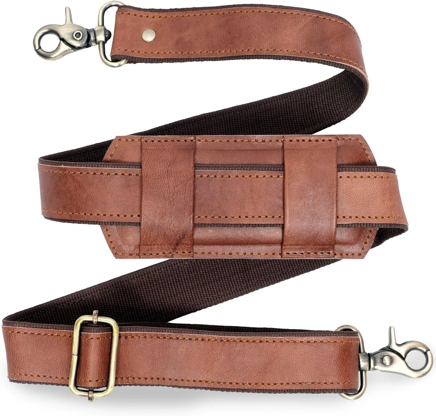 Adjustable 60-inch Real Leather Bag Replacement Shoulder Strap Comfort Fit Padded with Metal Swivel Hooks for Crossbody Purses, Laptop Messenger Bags, Handbags and Duffle Luggage Straps (Brown)