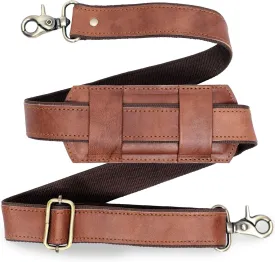 Adjustable 60-inch Real Leather Bag Replacement Shoulder Strap Comfort Fit Padded with Metal Swivel Hooks for Crossbody Purses, Laptop Messenger Bags, Handbags and Duffle Luggage Straps (Brown)