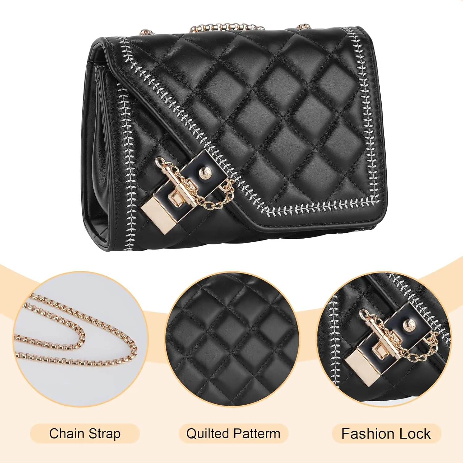 Aiqudou Quilted Crossbody Bag for Women - Leather Shoulder Bag Fashion Chain Small Purse