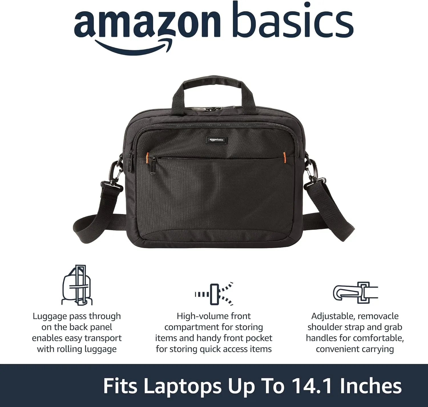Amazon Basics Laptop Carrying Case Shoulder Strap, 14 inch, Black