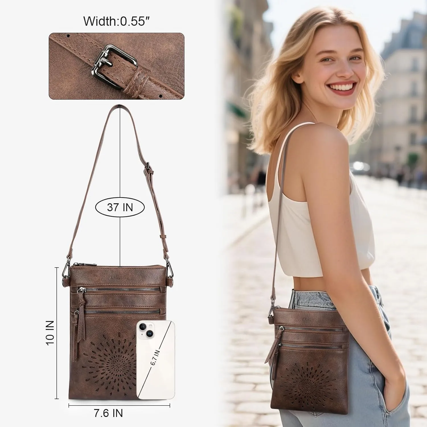 APHISON Crossbody Purse for Women, Vegan Leather Sunflower Crossbody Phone Handbags with Adjustable Strap