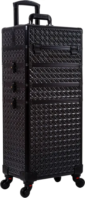 AROUS 5 in 1 Professional Makeup Train Case Aluminum Cosmetic Case Rolling Makeup Case Extra Large Trolley Makeup Travel Organizer, with 360 Swivel Wheels,Black