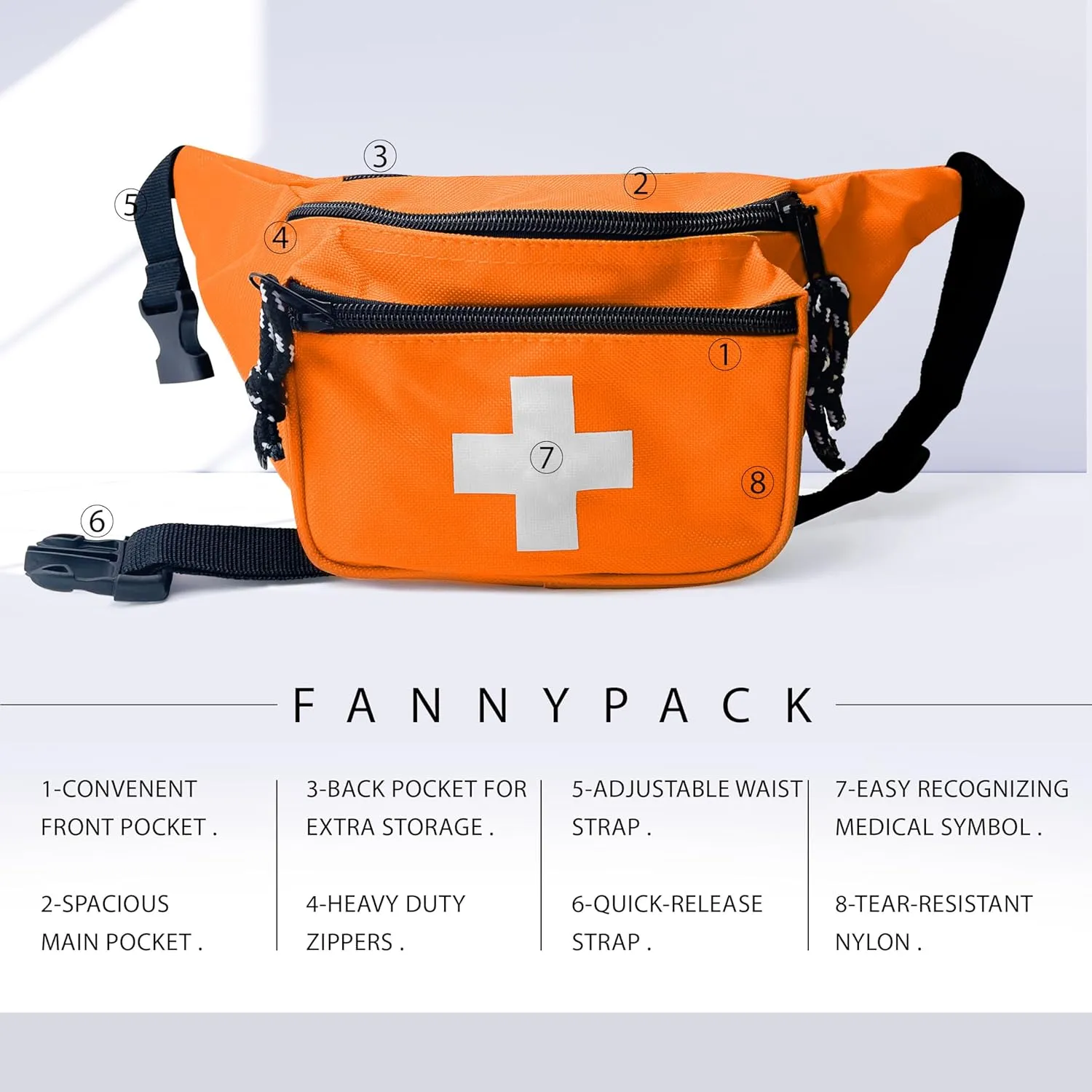 ASA TECHMED Lifeguard Fanny Pack - Durable, Water-Resistant Lifeguard Hip Pack, Versatile Baywatch Fannypack, Ideal for Beach, Pool Facilities & Professional Lifeguards (Orange)