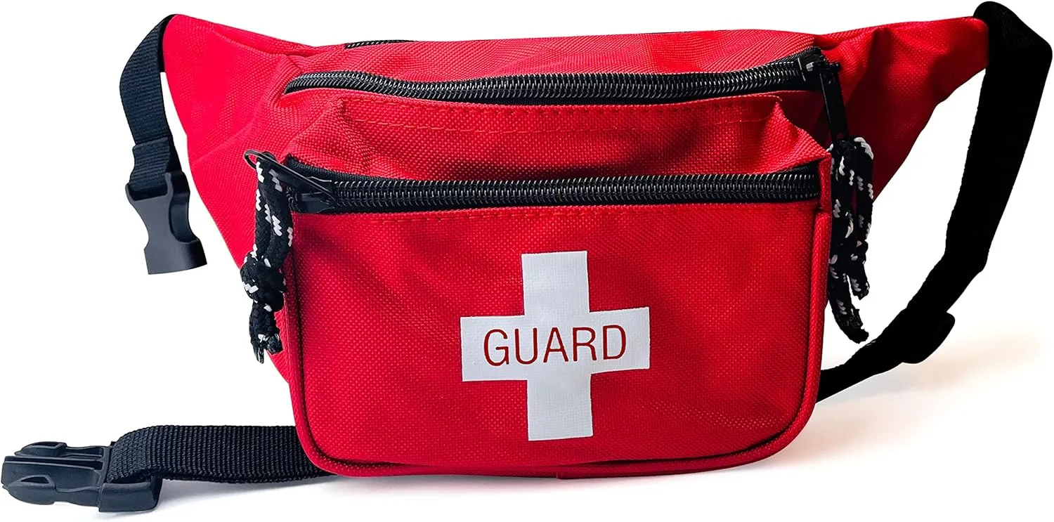 ASA TECHMED Lifeguard Fanny Pack - Durable, Water-Resistant Lifeguard Hip Pack, Versatile Baywatch Fannypack, Ideal for Beach, Pool Facilities & Professional Lifeguards (Red)