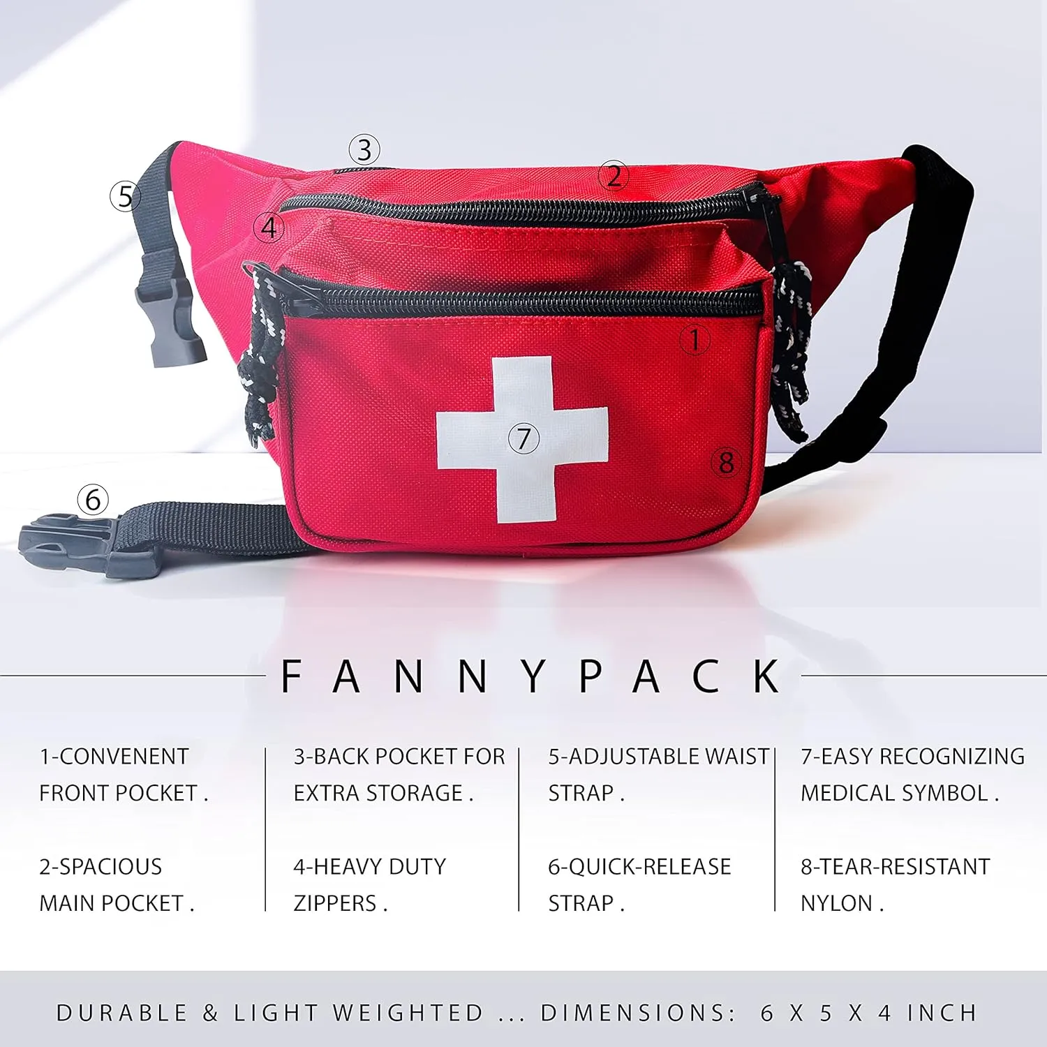 ASA TECHMED Lifeguard Fanny Pack - Durable, Water-Resistant Lifeguard Hip Pack, Versatile Baywatch Fannypack, Ideal for Beach, Pool Facilities & Professional Lifeguards (Red)