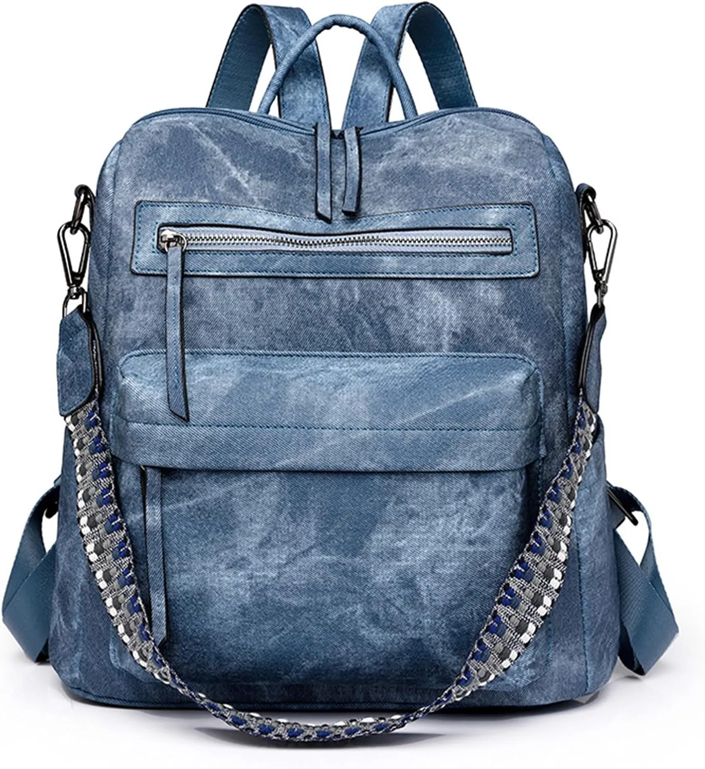 Backpack Purse for Women,2 Pack Fashion Designer Daypack Convertible Shoulder Bag Casual Satchal for Travel, College, Work, Dark Blue