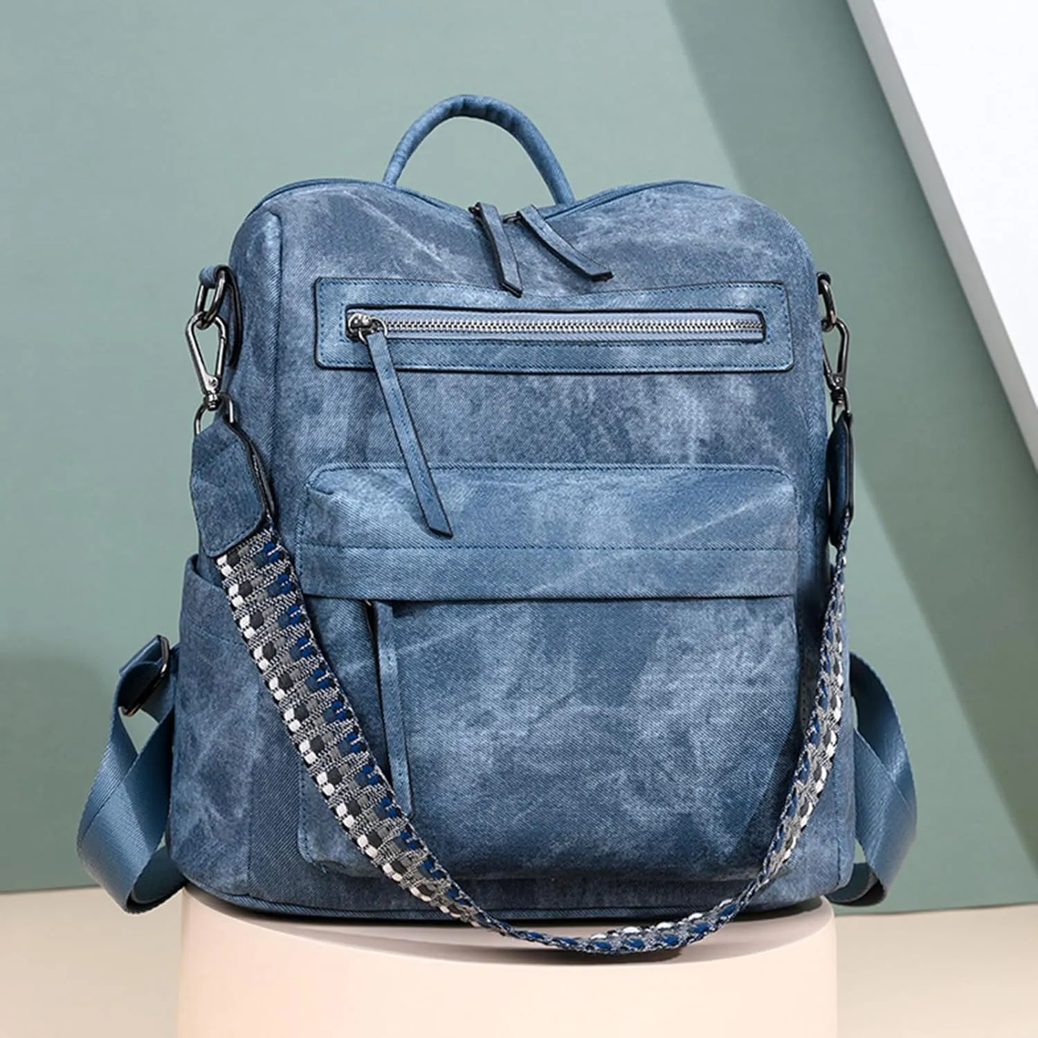 Backpack Purse for Women,2 Pack Fashion Designer Daypack Convertible Shoulder Bag Casual Satchal for Travel, College, Work, Dark Blue