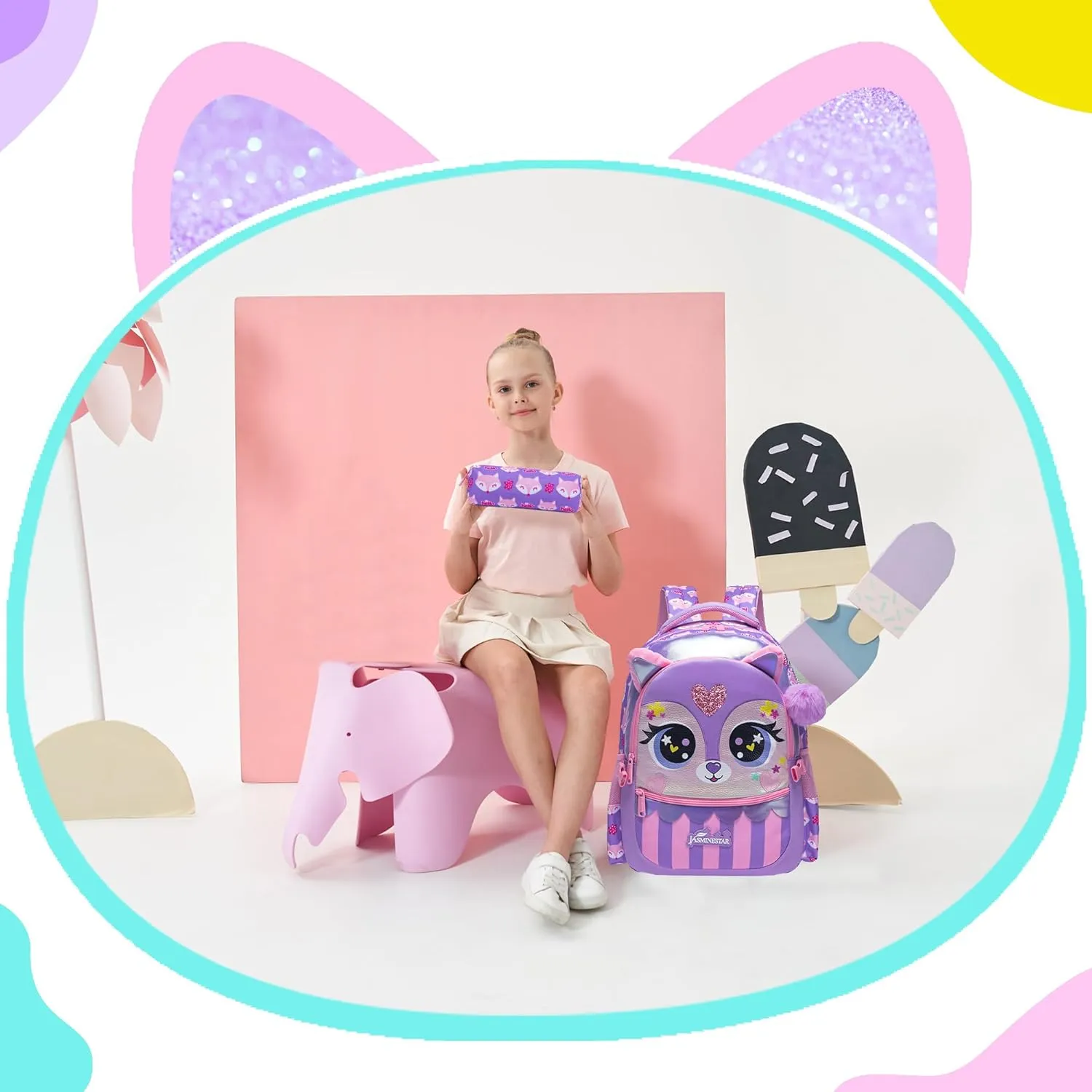 Backpacks for Girls School Bag Cute Girls Backpacks Ages 8-10 Kids Bookbag Set Travel Backpack for Preschool Kindergarten Elementary Students Backpack to School Supplies