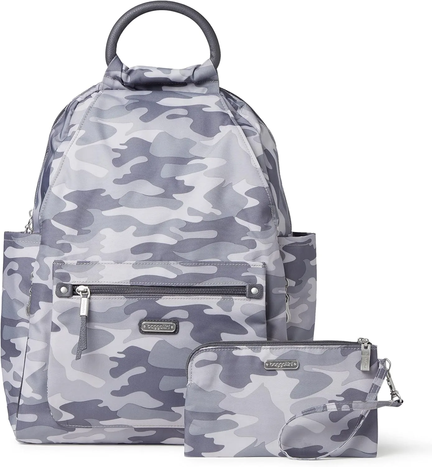 Baggallini womens All Day Backpack with RFID Phone Wristlet, Grey Camo Print, One Size US