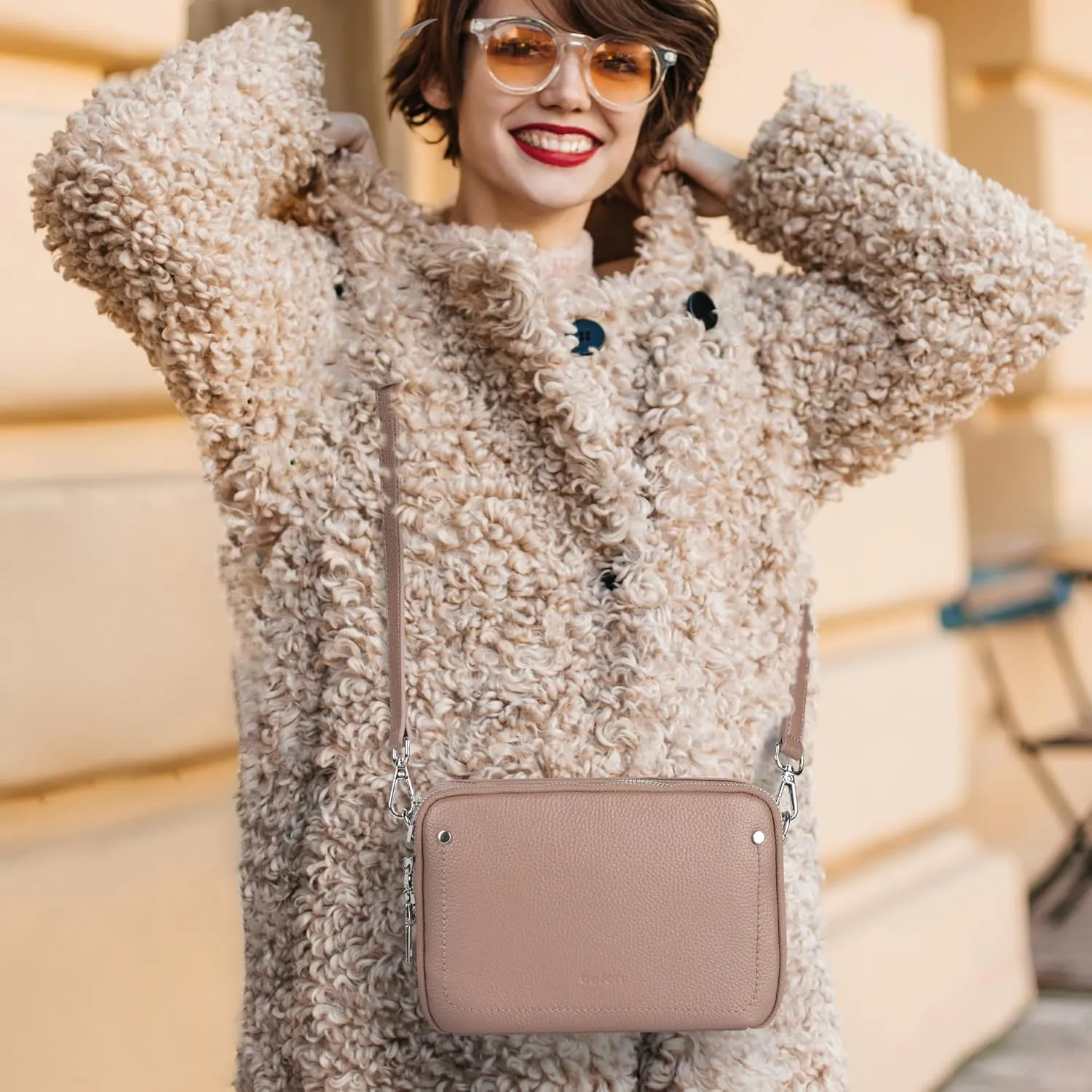befen Genuine Leather Crossbody Bags for Women, Purses with Built in RFID Wallet Woman Camera Shoulder Bag Handbags