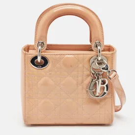 Beige Cannage Patent Leather Mini Lady Tote