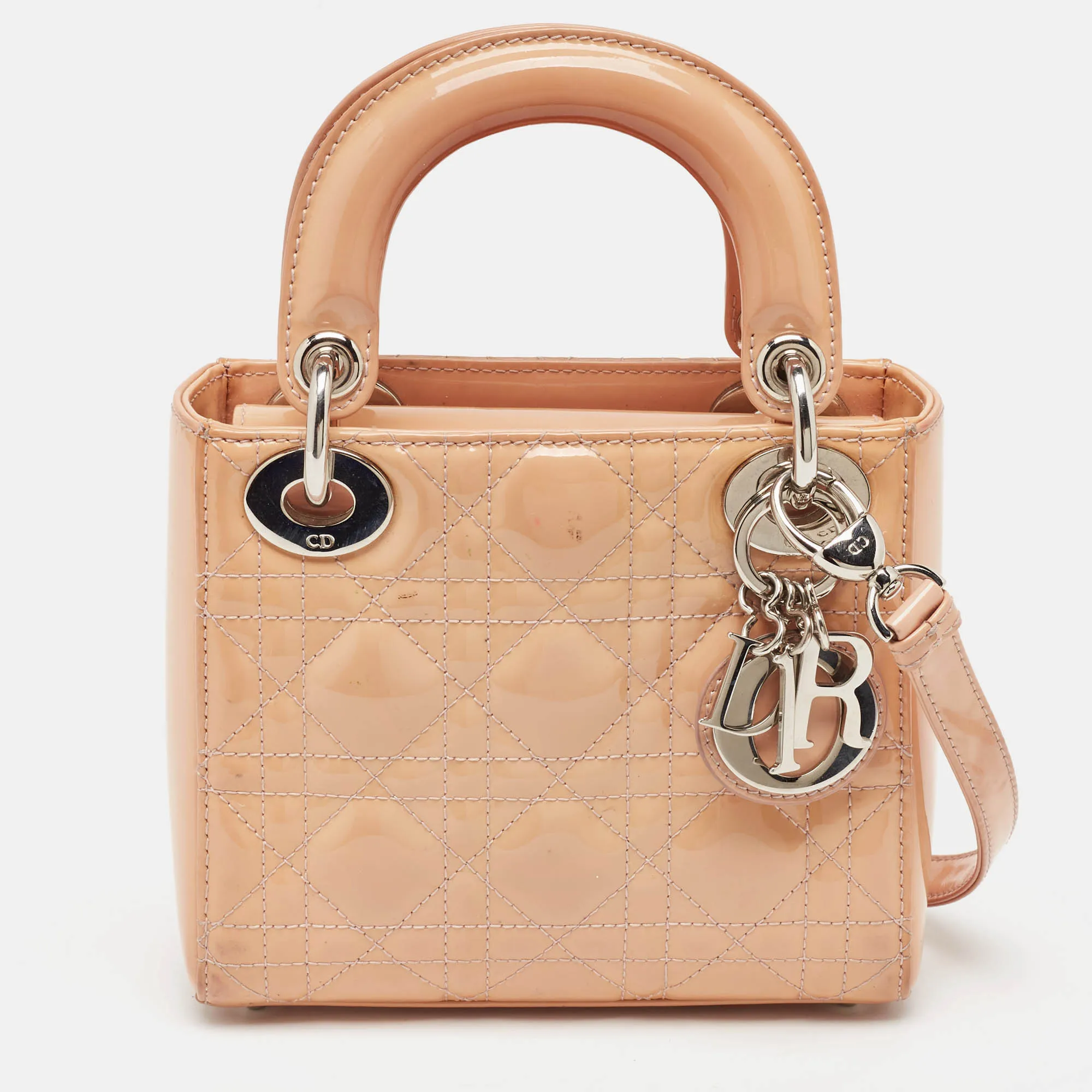 Beige Cannage Patent Leather Mini Lady Tote