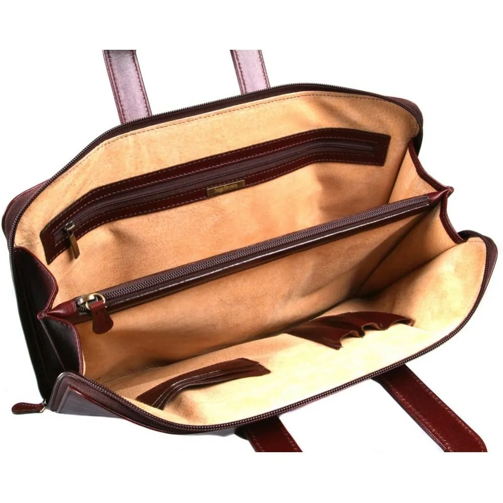 Belgrave Leather Portfolio With Handles - Dark Tan