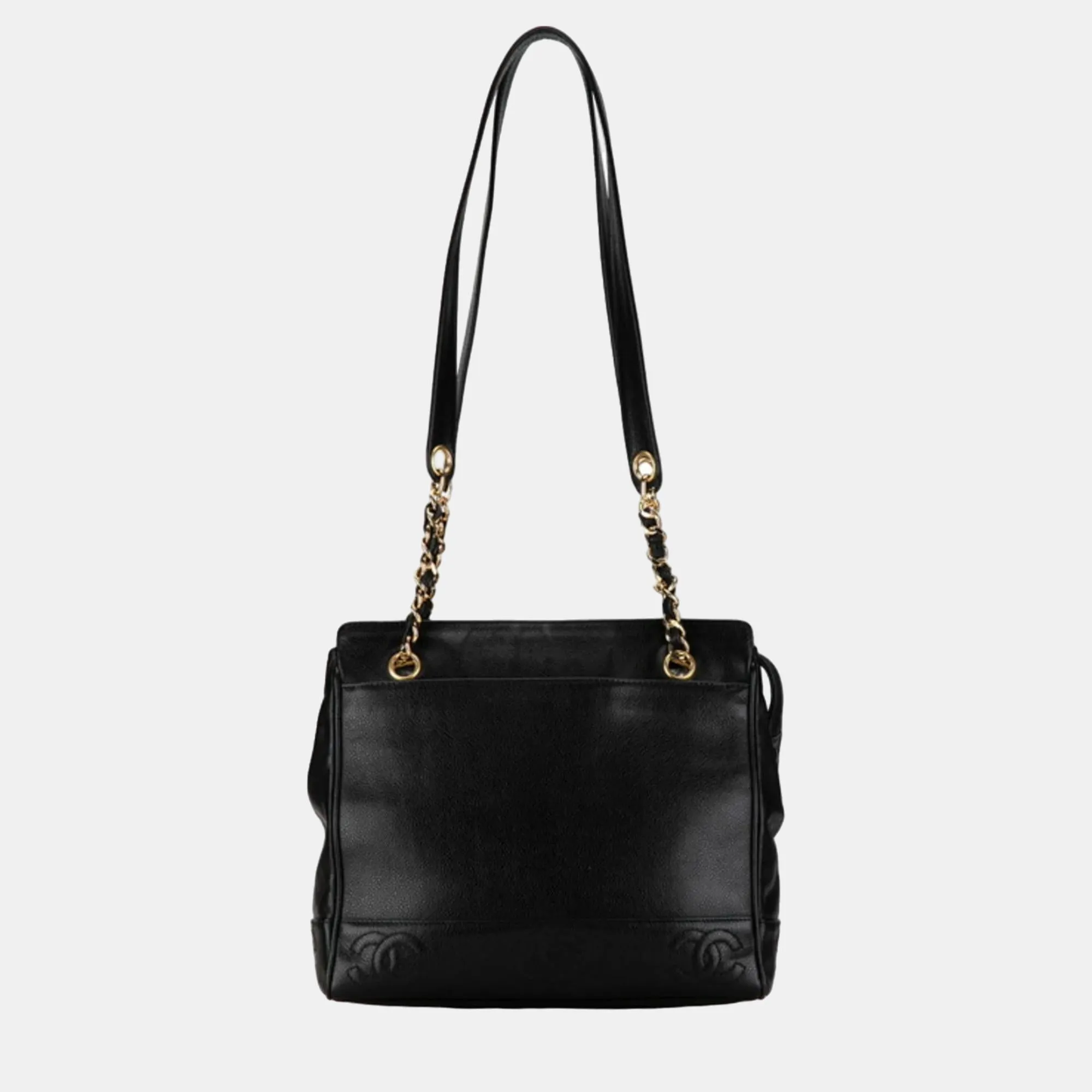 Black Caviar Medium Vintage Stitched Triple CC Shoulder Bag