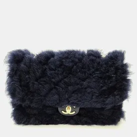 Black Fur Trim Chain Shoulder Bag