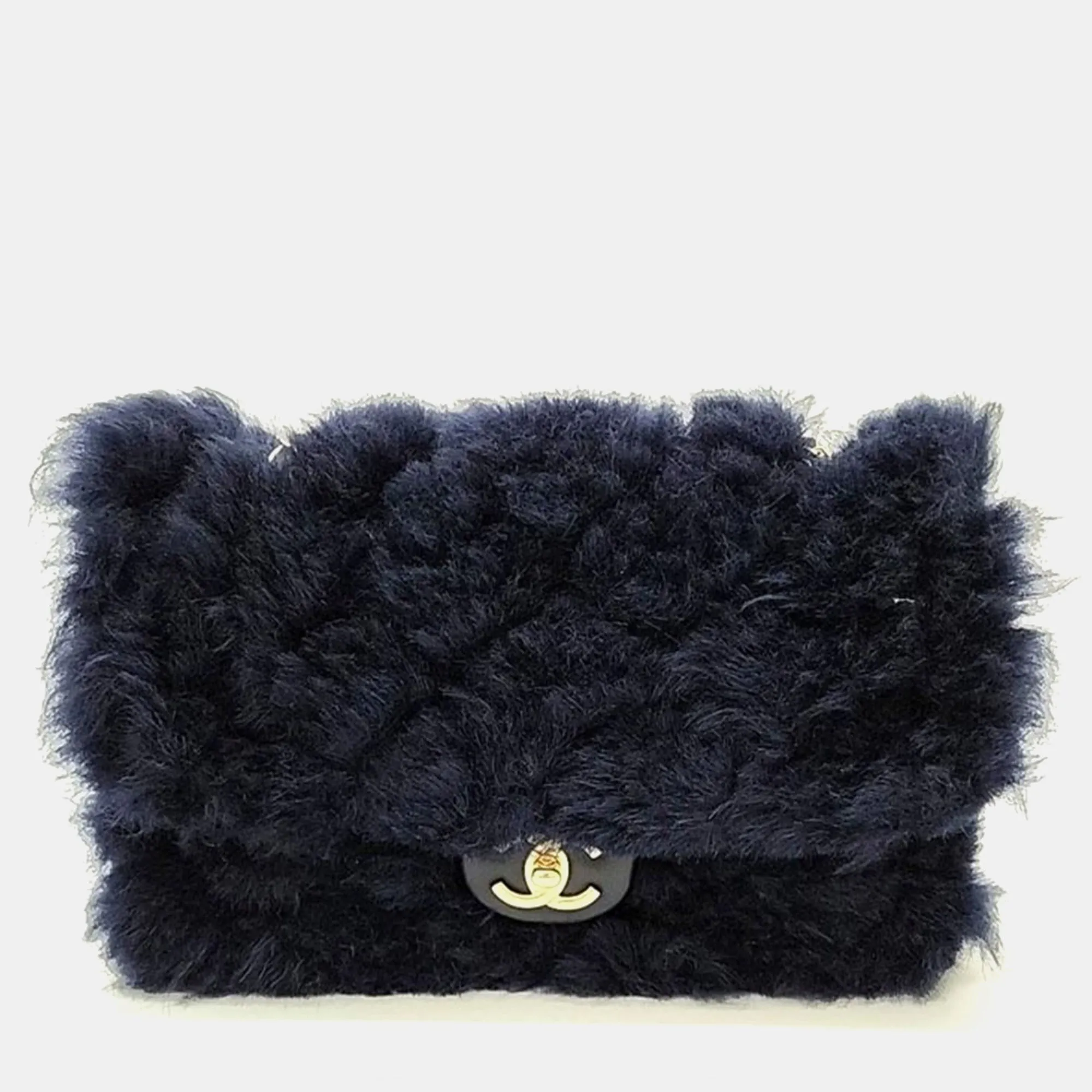 Black Fur Trim Chain Shoulder Bag