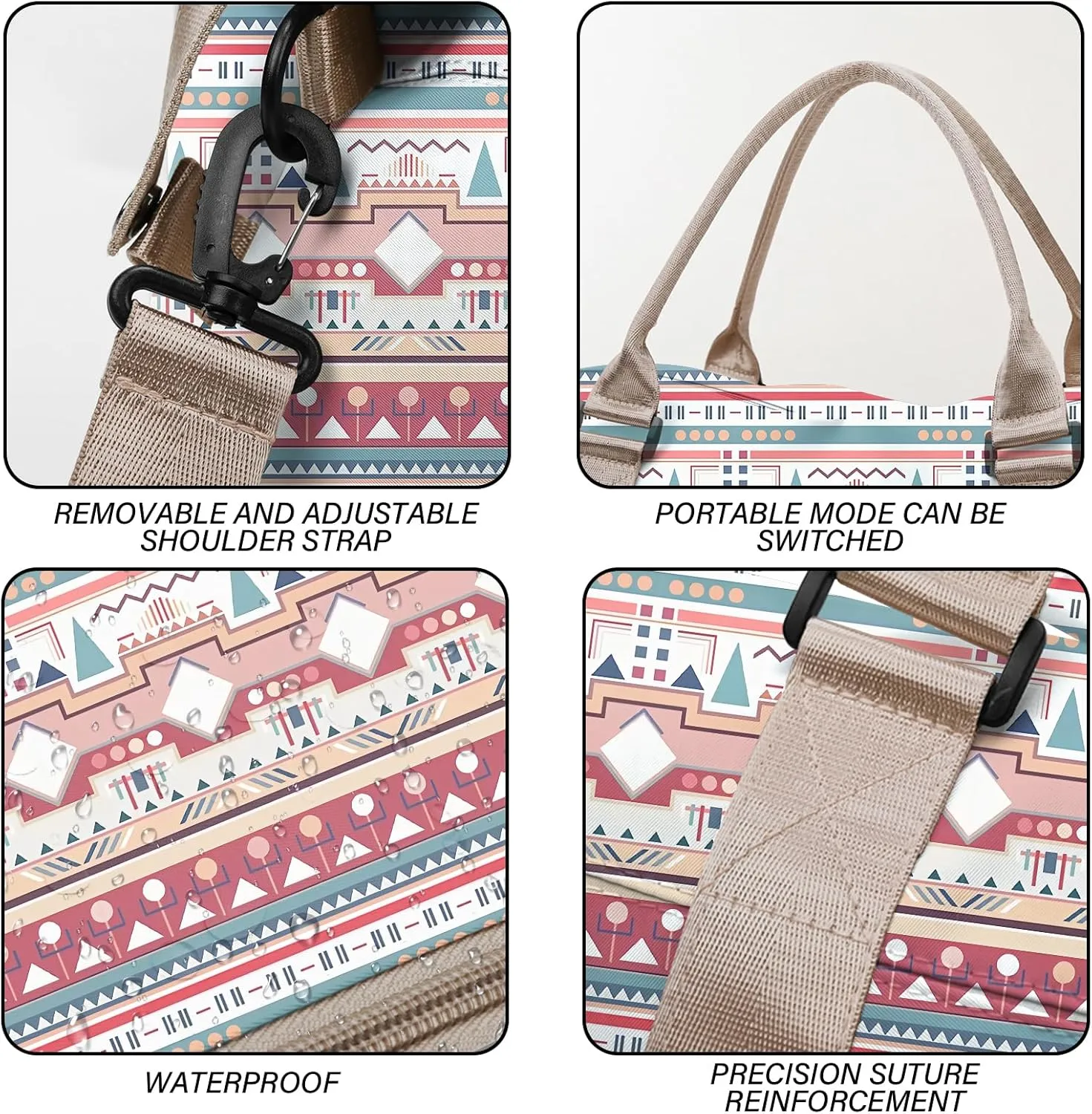 Boho Travel Weekender Duffel Overnight Carry On Bag with Trolley Sleeve,Large Travel Tote Bag with Wet Pocket Shoulder Strap for Women Girls Bohemian Aesthetic Cute-Pink Blue