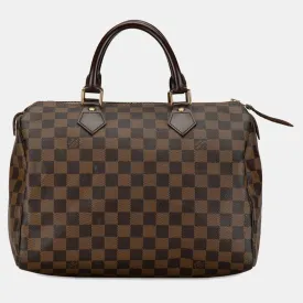 Brown Canvas Speedy 30 Satchel Bag