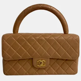 Brown Leather CC Matelasse Top Handle Bag