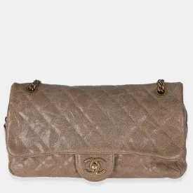 Brown Quilted Glazed Caviar Large Shiva Flap Bag