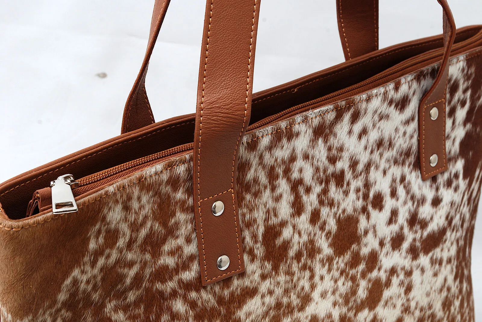 Brown White Cowhide Ladies Bag
