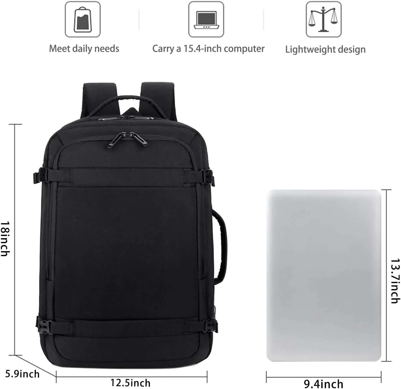 Business Travel Laptop Backpack for Men, Anti-Theft, Waterproof, USB Charging Port, Fits 15.6 Laptop  Black