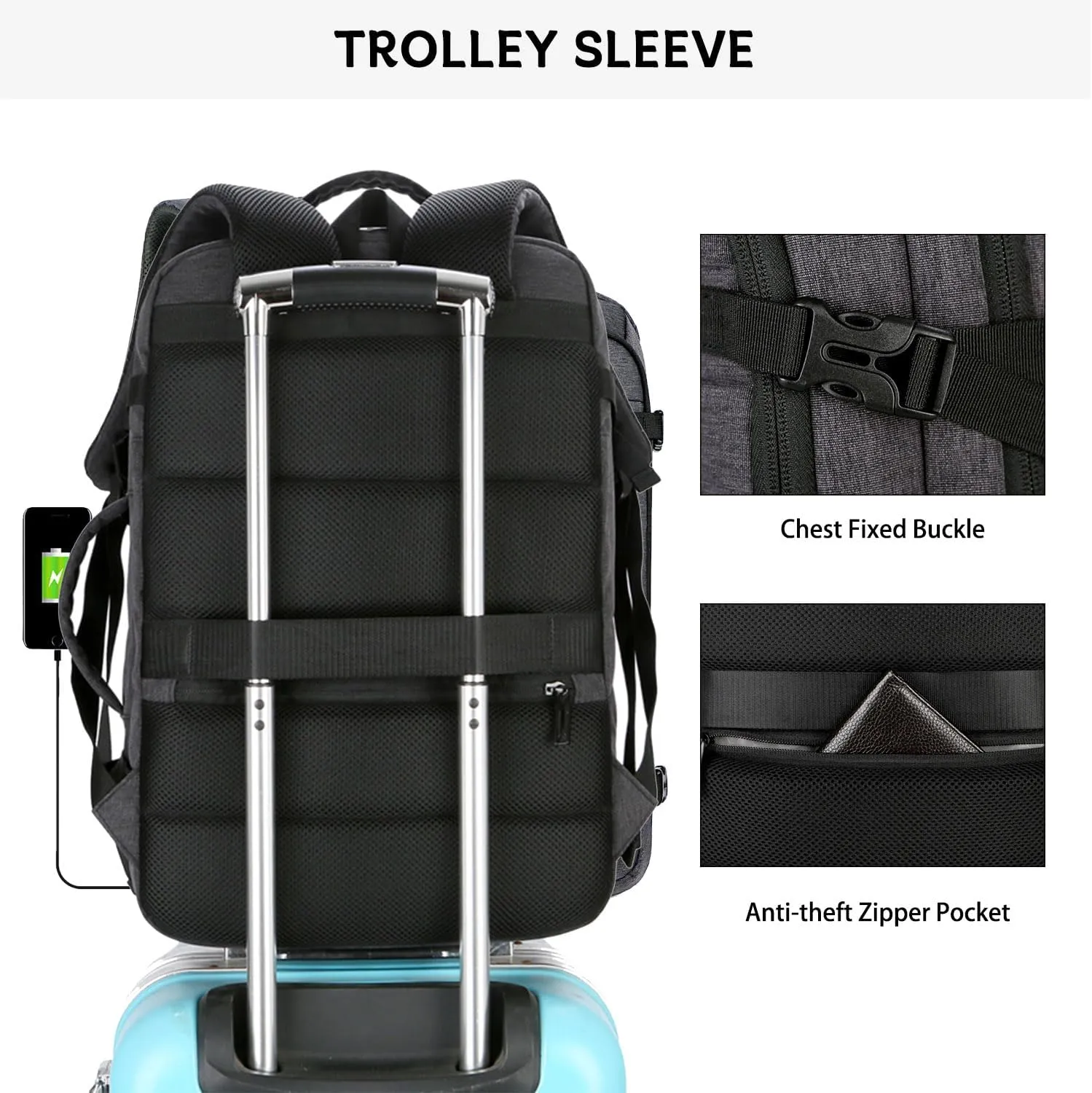 Business Travel Laptop Backpack for Men, Anti-Theft, Waterproof, USB Charging Port, Fits 15.6 Laptop  Black