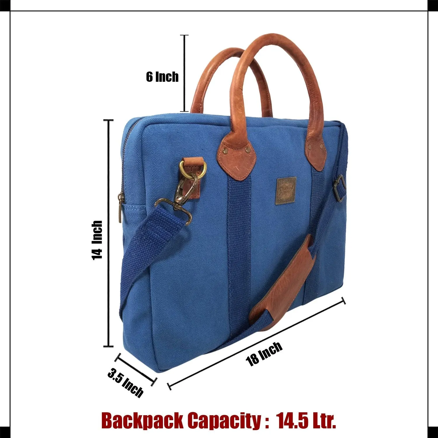 CANVAS & AWL Canvas and Genuine Leather Trim Unisex Laptop Messenger Bag, Travel Crossbody Bag (Blue)