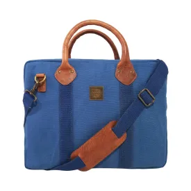 CANVAS & AWL Canvas and Genuine Leather Trim Unisex Laptop Messenger Bag, Travel Crossbody Bag (Blue)