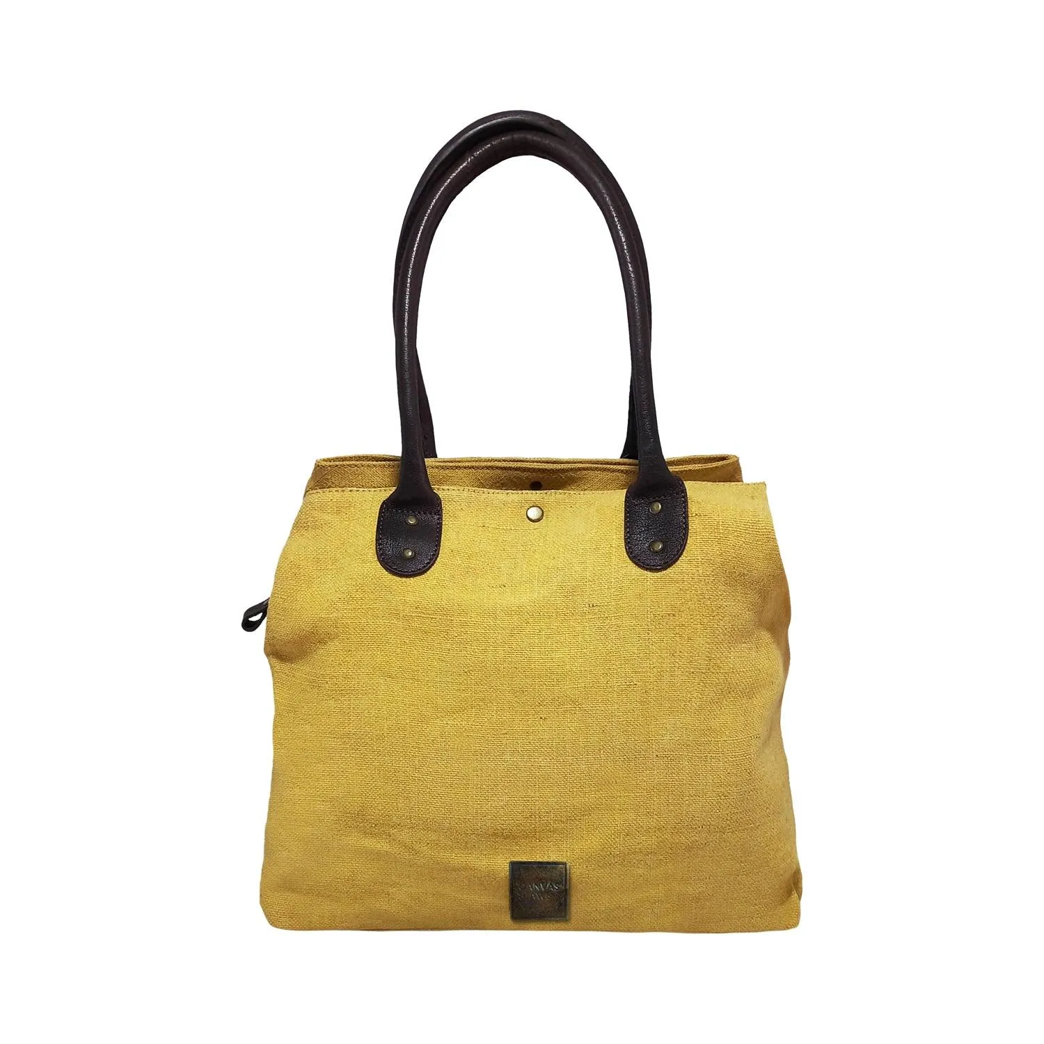 CANVAS & AWL Washed Jute with Leather Handles Women's Handbag Medium Size Ladies Shoulder Bag (Yellow)